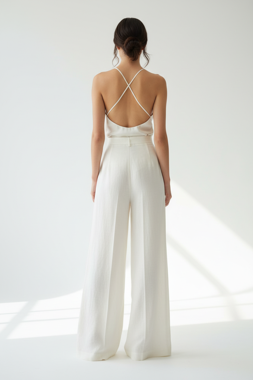 Linen Wide-Leg Trousers - Back View