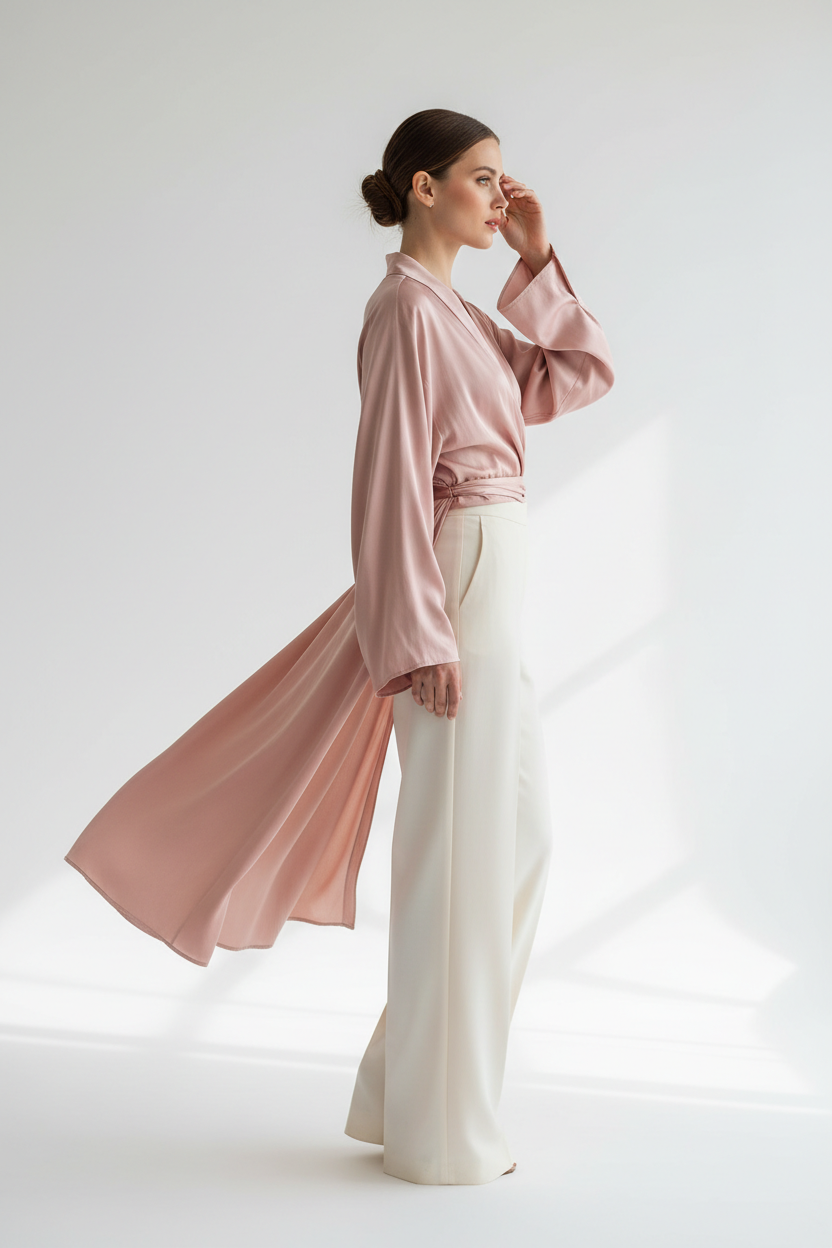 Silk Satin Wrap Blouse - Side Profile