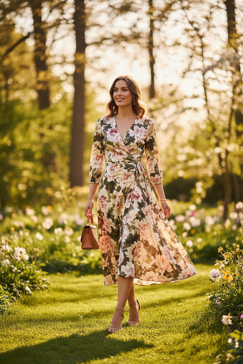 Floral Wrap Midi Dress - Lifestyle Shot