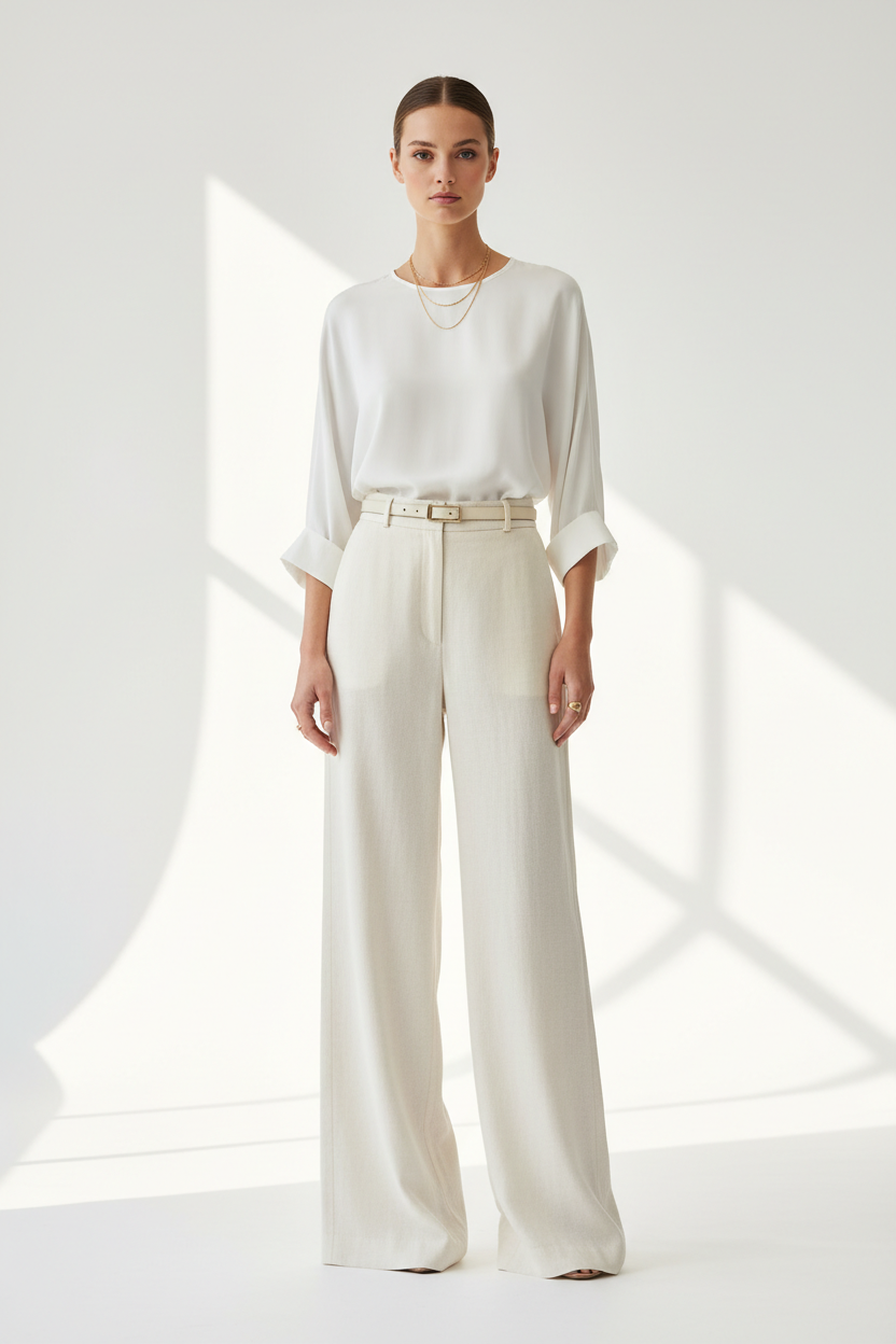 Linen Wide-Leg Trousers - Front View