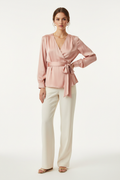 Silk Satin Wrap Blouse - Front View