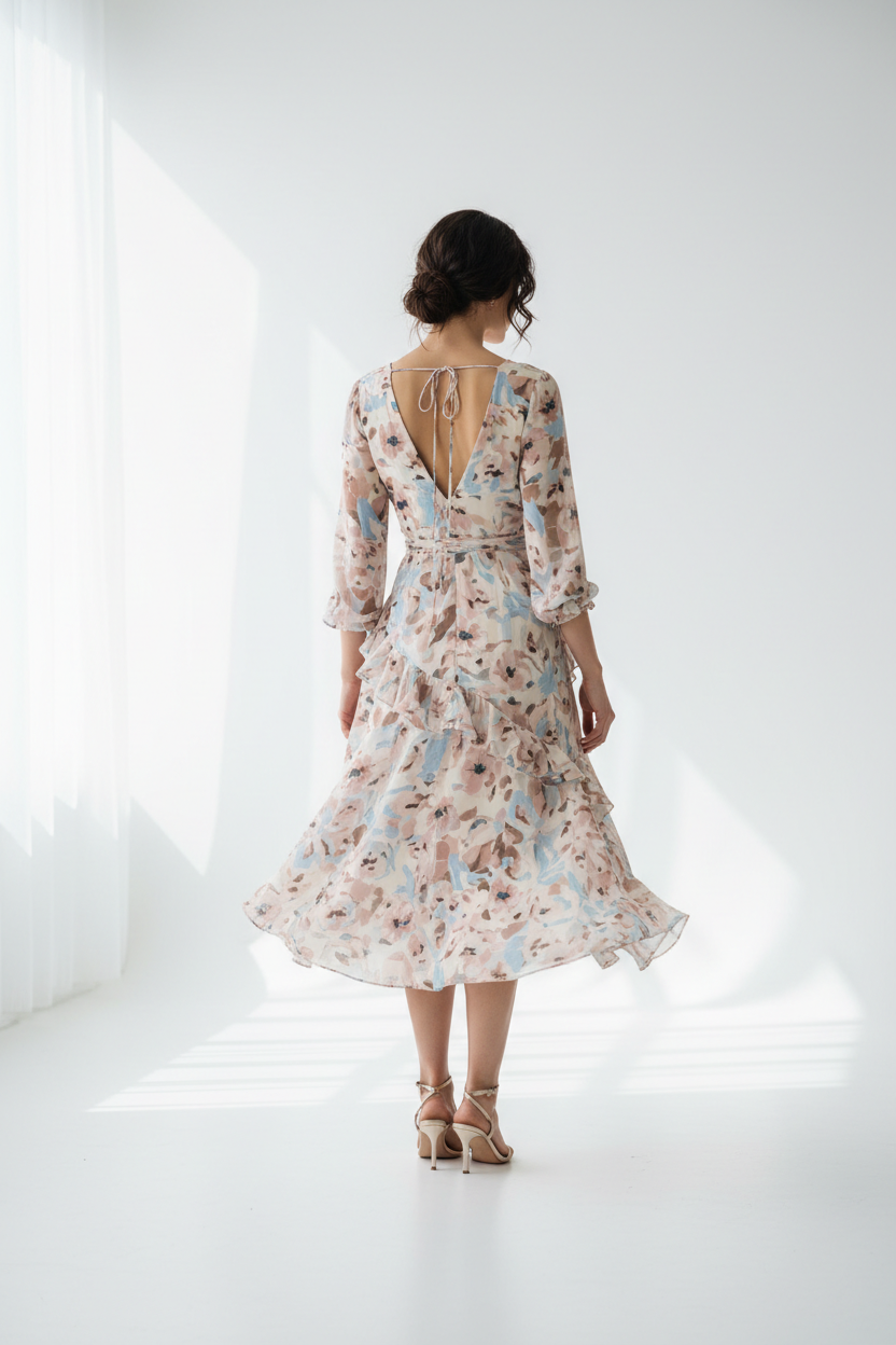 Floral Wrap Midi Dress - Back View