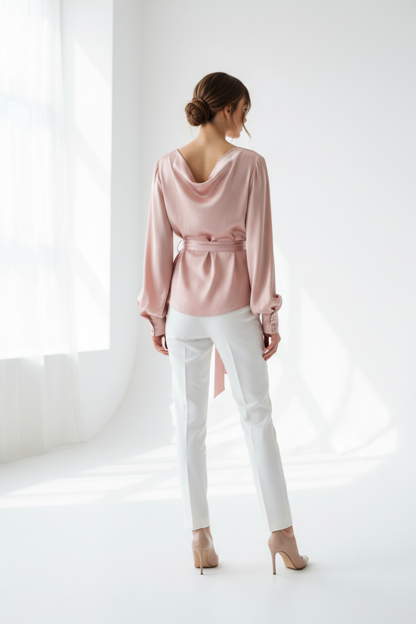 Silk Satin Wrap Blouse - Back View
