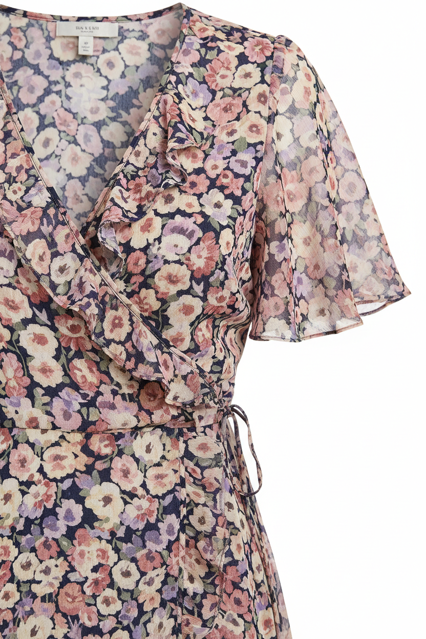 Floral Wrap Midi Dress - Detail Close-up