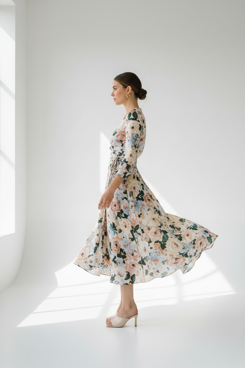 Floral Wrap Midi Dress - Side Profile